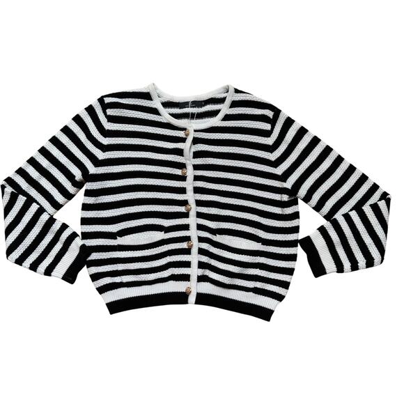Lillusory Lady Cardigan SZ M Black Cream NWOT Classy Work Classic Preppy - Picture 1 of 7